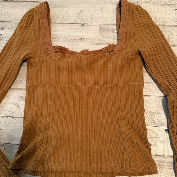Free People Sugar Sugar Y2K style Square Neck Top Size XS Mustard - Picture 7 of 11